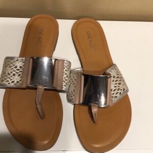 Nine West Tan Footbed Slide Sandals with Silver Accent